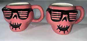 Hyde & Eek Rosa Totenkopf Steingut Kaffeetassen Tassen Zielscheibe 2er Set - Bild 1 von 8