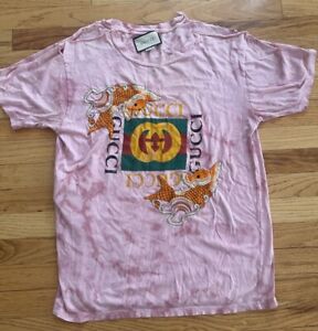 Gucci Oversize T Shirt W Embroidered Fishes pink Size S W Flaws Read Description