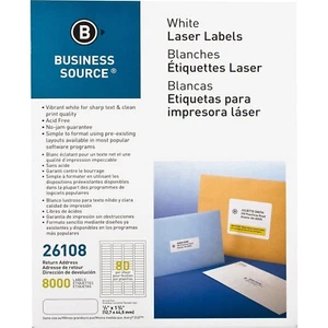 Business Source Mailing Labels Return Address Laser 1/2"x1-3/4" 8000/PK WE 26108 - Picture 1 of 2