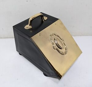 Vintage Gold Tole Metal Coal Scuttle Tinder Box with Lid - Fireplace Decor