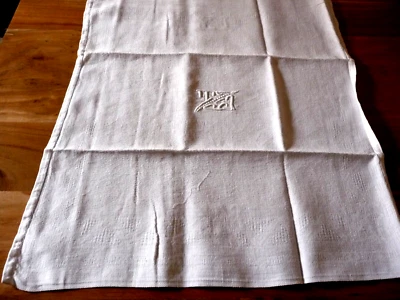 Linge ancien 1 Serviette lin blanc  avec monogramme TJ ( ref 2 ) - Photo 1/3