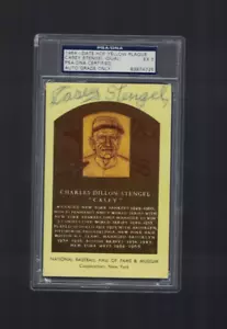 Casey Stengel Yankees Double Signed HOF Plaque Postcard PSA/DNA 5 READ - Picture 1 of 2