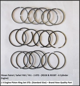 For NISSAN PATROL Y60/Y61 2.8TD-RD28 ENGINE PISTON RING SET STD 08/1988-02/2000 - Picture 1 of 1