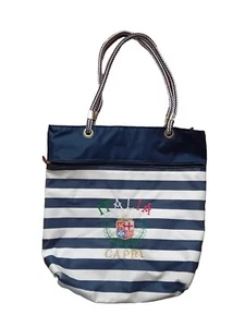 Capri Italy Women's Beach Souvenir Bag Blue White Stripes 33x34 cm - Picture 1 of 3