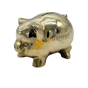 Vintage Messing Sparschwein US Nachrichten Weltbericht fehlender Stecker schwer - Bild 1 von 10