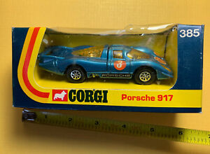 Vintage 1973 Corgi Whizz Wheels 385 Die Cast Metallic Blue Porsche 917 Car W Box