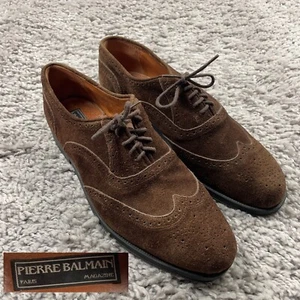 Pierre Balmain Paris Men's Size 10 Brown Suede Leather Wingtip Oxford - Picture 1 of 20