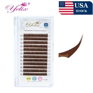 Yelix Brown Ellipse Flat Eyelashes Extension 12 Rows C/D Curls Split Tip Natural - Bild 1 von 7