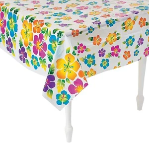 Mantel desechable de plástico hawaiano con flor de hibisco - Suministros para fiestas y picnic - Imagen 1 de 1