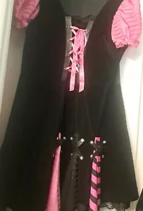 Pink Woman's Black & Pink Rock Bavarian Goth Velvet Dress Costume Sz XL - Picture 1 of 6