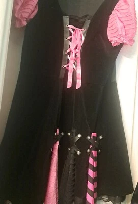 Vestido Rosa Mujer Negro y Rosa Rock Bávaro Gótico Terciopelo Disfraz Talla XL  Foto 1 de 4