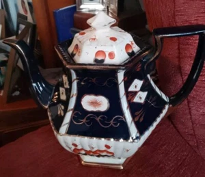 Antique Gaudy Welsh Hexagonal Teapot - Display Only - Picture 1 of 9