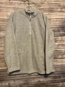 QUACKER FACTORY FLEECE PULLOVER JACKET RHINESTONE 1/4 ZIPPER-SPARKLES GRAY SZ S - Picture 1 of 10
