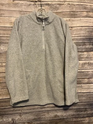 QUACKER FACTORY FLEECE PULLOVER JACKET RHINESTONE 1/4 ZIPPER-SPARKLES GRAY SZ S - Image 1 of 4