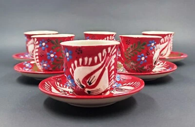 Juego de 6 tazas de café turcas hechas a mano | Tazas de café espresso tradicionales de cerámica Foto 1 de 4