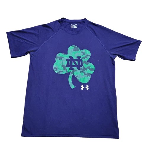 Under Armour Heat Gear Notre Dame Short Sleeve Loose T-Shirt Blue Graphic Men L Cover