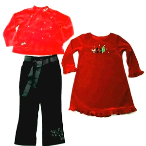 Scottie Terrier Dog Girl Lot Dress Top Pants Size 4 Velvet Red Black Sophie Rose - Picture 1 of 12