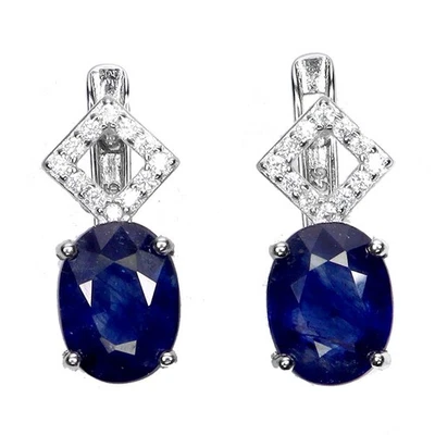Pendientes de plata de ley 925 ovalados zafiro azul 8x6 mm joyas de piedras preciosas naturales Foto 1 de 4