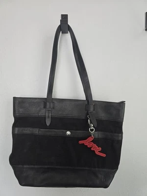 ED Etienne D Black Suede Leather Tote Shoulder Bag Purse w/ Red Love Charm - Image 1 of 4