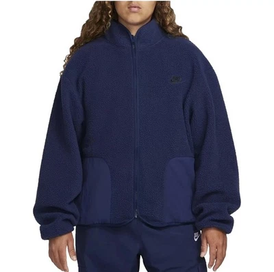 NWT $110 Nike Club Fleece Sherpa Jacket Oversized Full Zip Sz L Blue FB8386-410  - Image 1 of 4