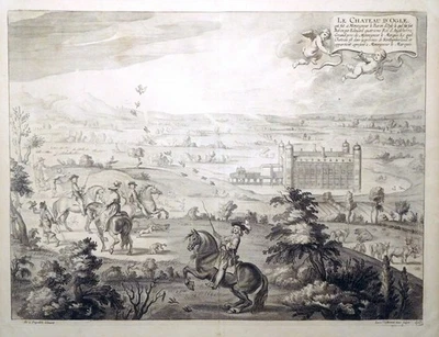 Kupferstich, Ogle Castle, A. van Diepenbeeck/ L. Vorsterman II, 1657, Falkenjagd - Bild 1 von 4
