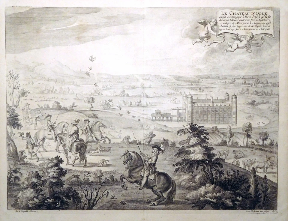 Kupferstich, Ogle Castle, A. van Diepenbeeck/ L. Vorsterman II, 1657, Falkenjagd - Bild 1 von 4