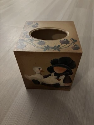 Amish Hand Painted Wooden Tissue Box Holder Home Decor Country Farmhouse Vntg - Image 1 of 4