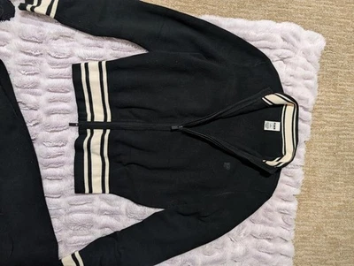 Victoria's Secret S VARSITY 针织全拉链夹克 + 运动裤黑色白色条纹 — 第 1/4 张图片