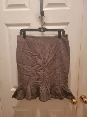 Falda Arden B Forrada Marrón Mezcla Lana Patrón Espiga Volantes Dobladillo - Talla 6 Foto 1 de 4