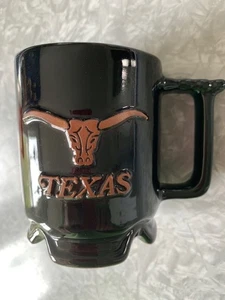 Frankoma Ranch Black Longhorn TEXAS 4” Mug Footed With Handle C1 - Picture 1 of 3