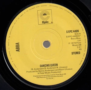 Abba Dancing Queen 7" vinyl UK Epic 1976 solid yellow label design in repro - Picture 1 of 2