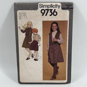 Simplicity 9736 Girls Size 7 8 Skirt Blouse Unlined Vest UNCUT Vintage 1980 - Picture 1 of 3