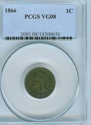 1866 Indian Cent : PCGS VG08 - Image 1 of 2