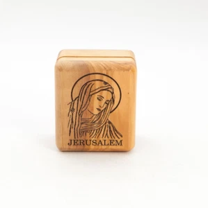 Rosary or Ring Box Holder with Virgin Mary, Jerusalem Holy Land Olive Wood - Picture 1 of 1