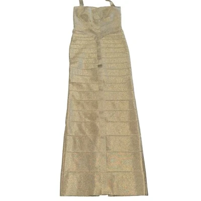 NWT Herve Leger Paris The Metallic Iris Gown Gold Bandage Dress X-Small XS - Image 1 of 4