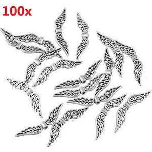 100pcs Retro Tibetan Silver Angel Wing Spacer Beads DIY Charms Jewelry Findings