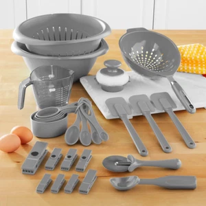 Plastic Kitchen Tools and Gadgets Set Colander Spatula Measuring Spoons 28-Piece - Picture 1 of 12