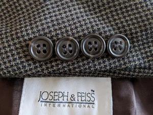 50R Joseph & Feiss Blue Brown Tooth Check Wool Tweed Blazer Jacket Coat - Picture 1 of 5