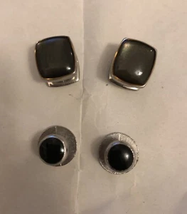 👔 2 Paar Schwarz/Grau Stein Silber Herren Hemd Manschettenknöpfe - Bild 1 von 3