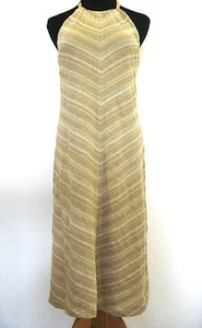 Lauren Ralph Lauren Gold Linen Silk Knit Beaded Necklace Halter Dress XS - Picture 1 of 8