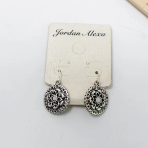 Jordan Alexa Tono Plata Mandala Flor Loto Redondo Pendientes Colgantes Pierced - Imagen 1 de 3