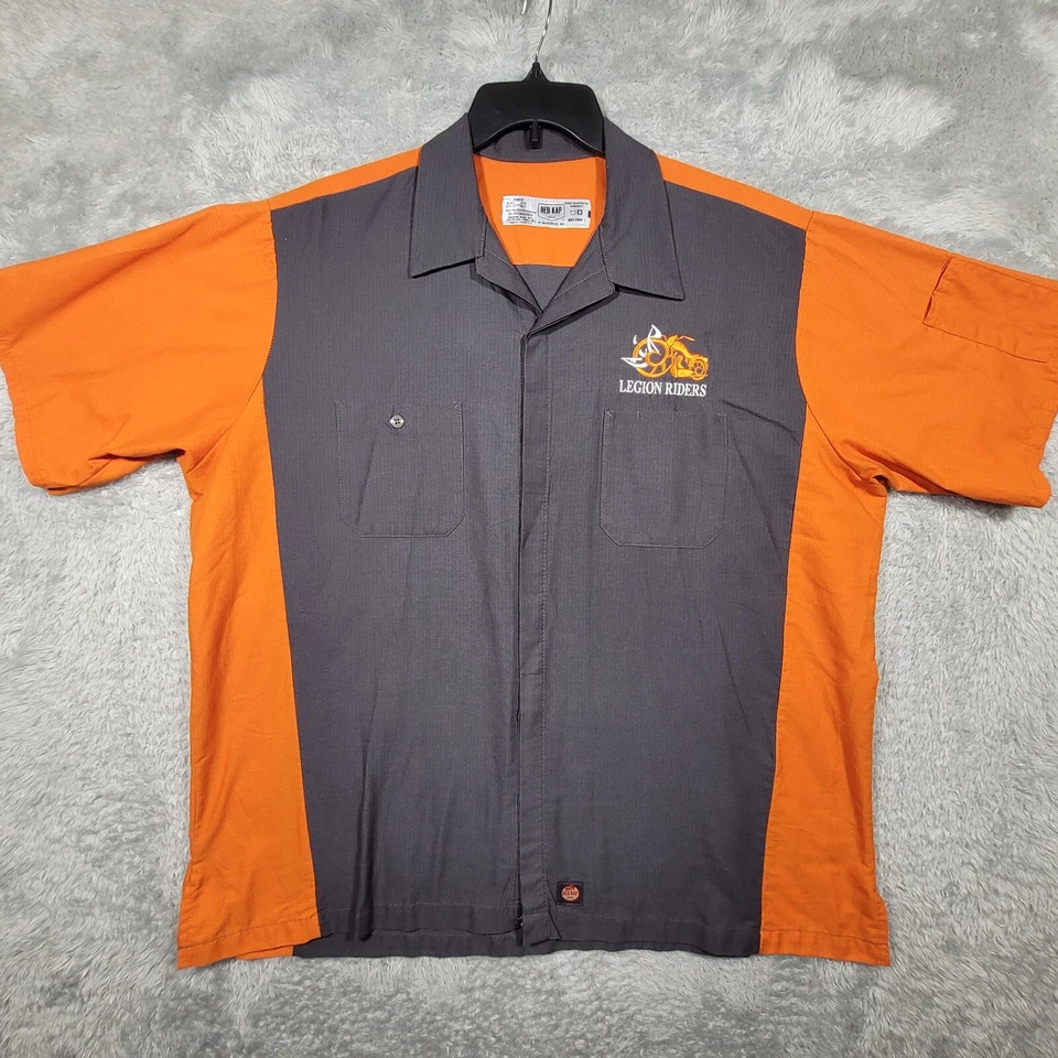 Legion Riders Motorcycle Shirt Men XXL Orange Button Up Red Kap Short Sleeve - Image 1 of 4