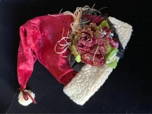 Hopeless Romantic Red Crushed Velvet Christmas Santa Cap Hat with Lambswool trim - Picture 1 of 6