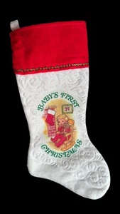 VINTAGE CLASSIC 1980's RENNOC BABY'S FIRST CHRISTMAS WHITE & RED FELT STOCKING  - Picture 1 of 6