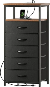 5 Drawers Tall Dresser with Charging Station, Dresser for Bedroom, Tall Night St - Picture 1 of 9