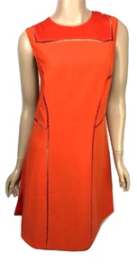 Public School Fire Orange Sheath Dress Sz 10 Sleeveless Cutout Detail 100% Silk - Picture 1 of 6