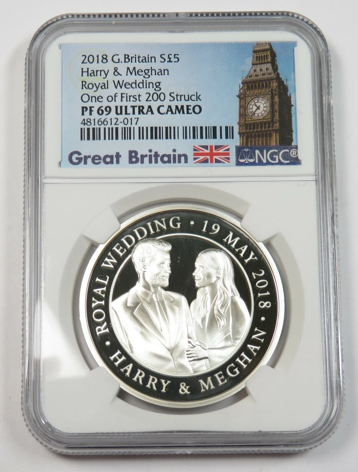 2018 NGC PF69 UCAM Royal Wedding Harry & Megan £5 Silver | w/ Box & COA #32155R - Image 1 of 4