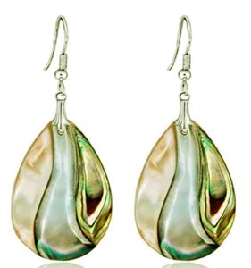 Linel Original Abalone Träne Tropfen Hängel Ohrringe silber Haken - Bild 1 von 1