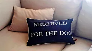 Thick black Linen cushion cover ''reserved for the dog '' :-) zip pipping NEW - Picture 1 of 6