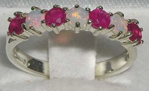 Anillo Banda Eternidad Ópalo Ardiente Natural Oro Blanco Sólido 9K Alta Calidad Foto 1 de 1